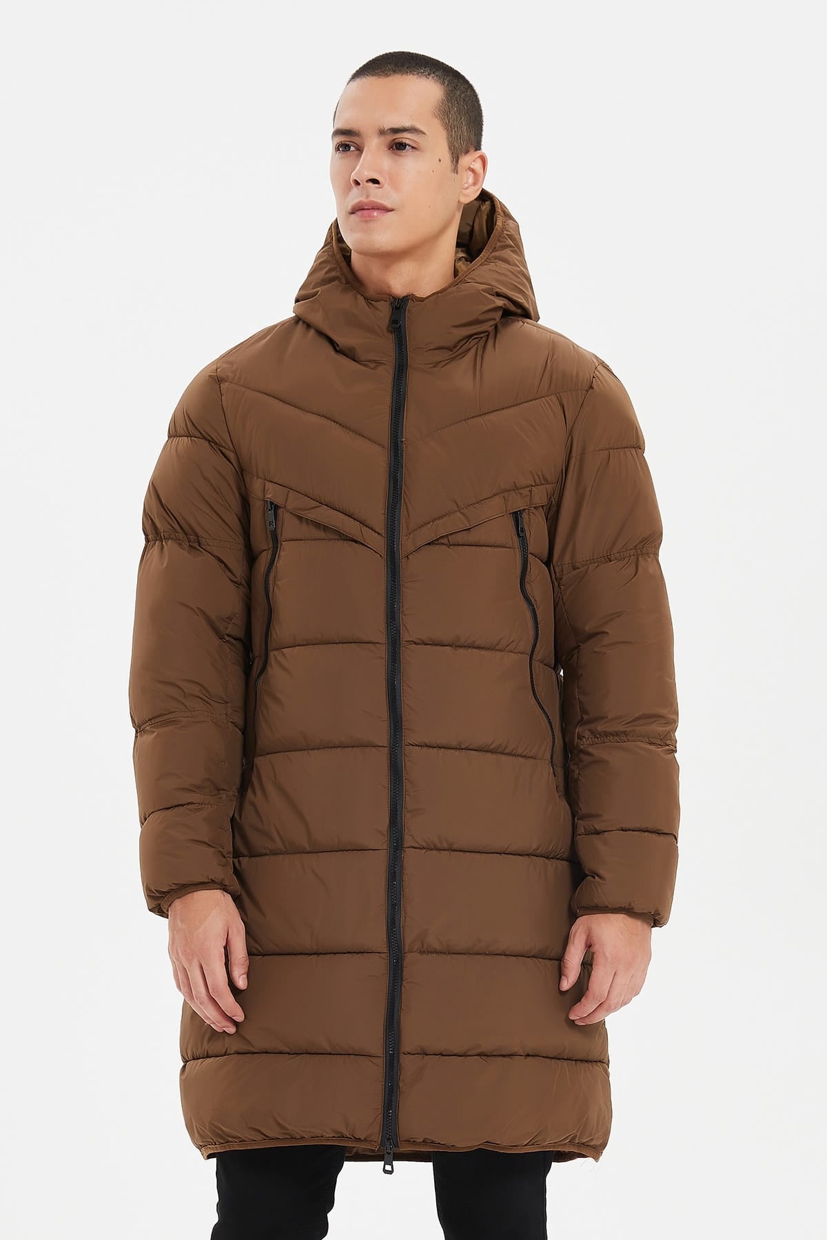 Heren Lange Pufferjas met Capuchon