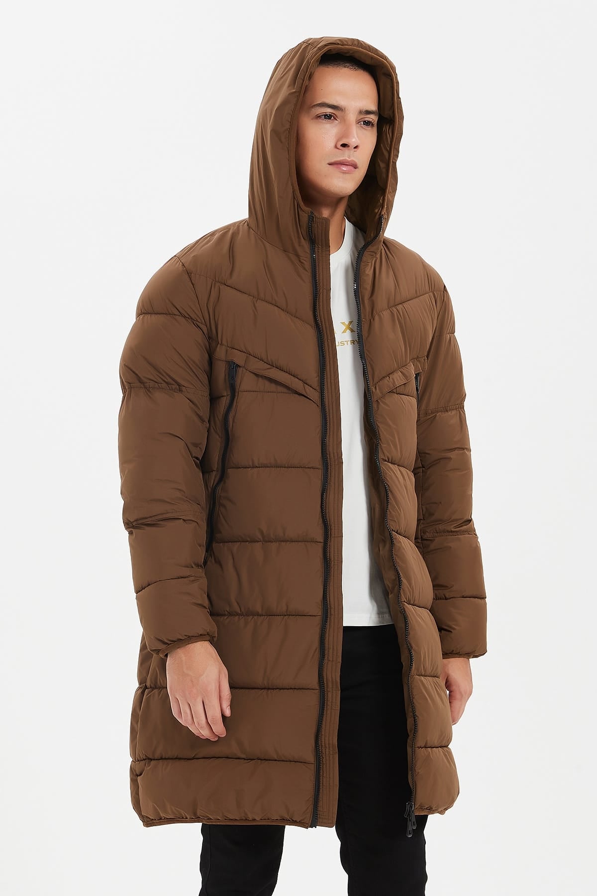 Heren Lange Pufferjas met Capuchon