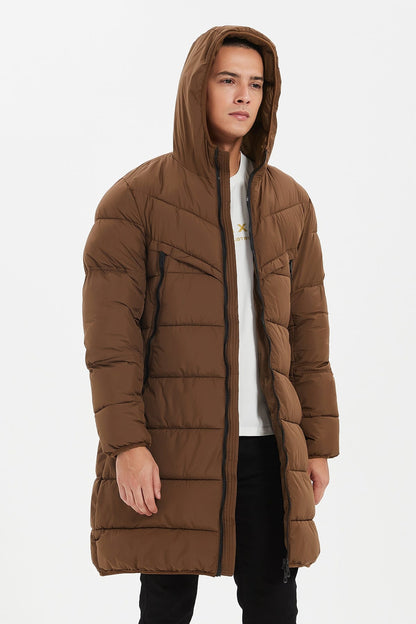 Heren Lange Pufferjas met Capuchon