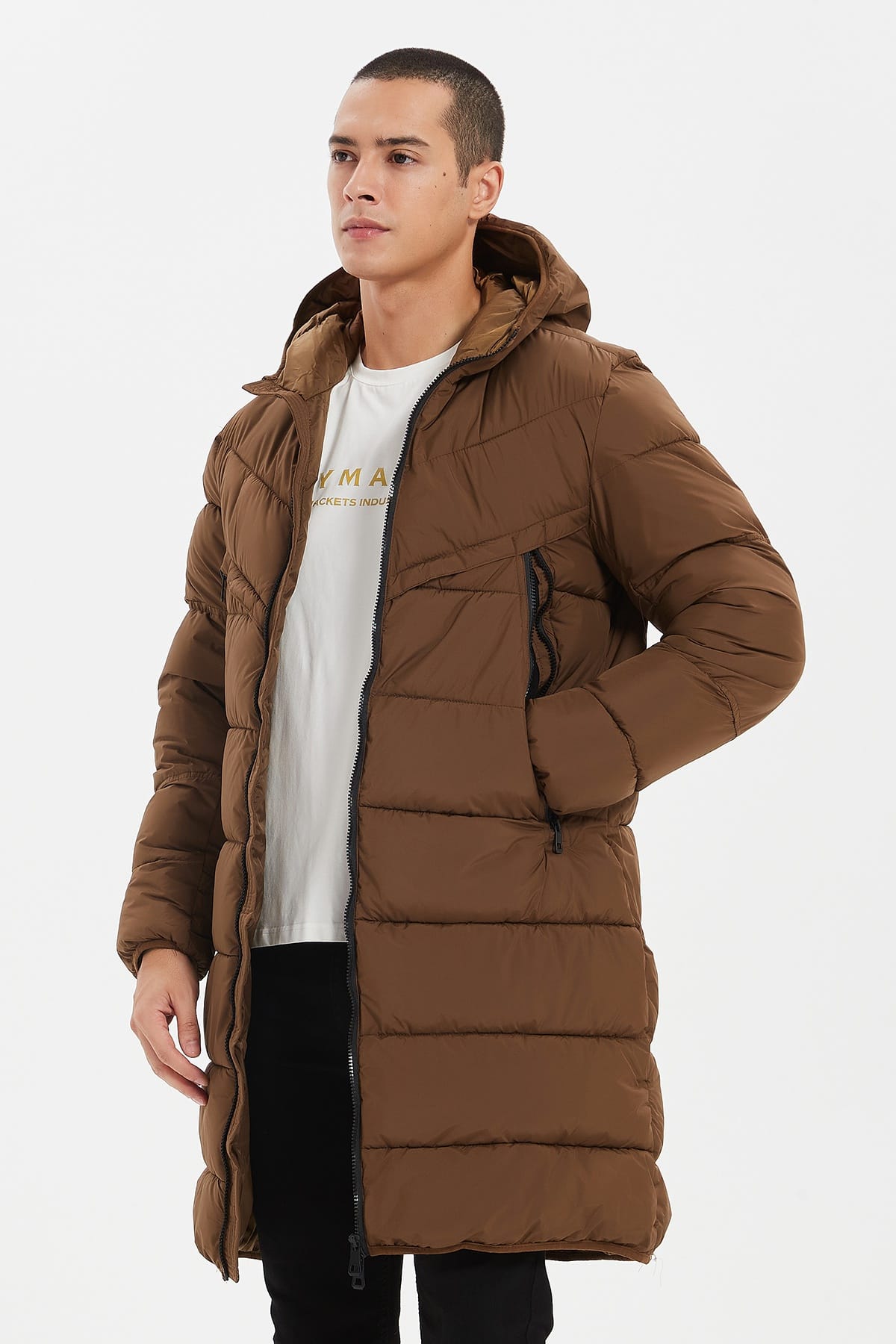 Heren Lange Pufferjas met Capuchon