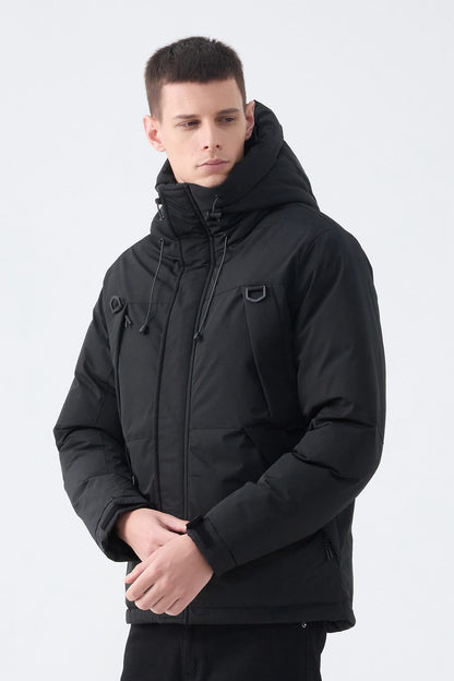 Heren Pufferjas met Capuchon en Colorblock Design