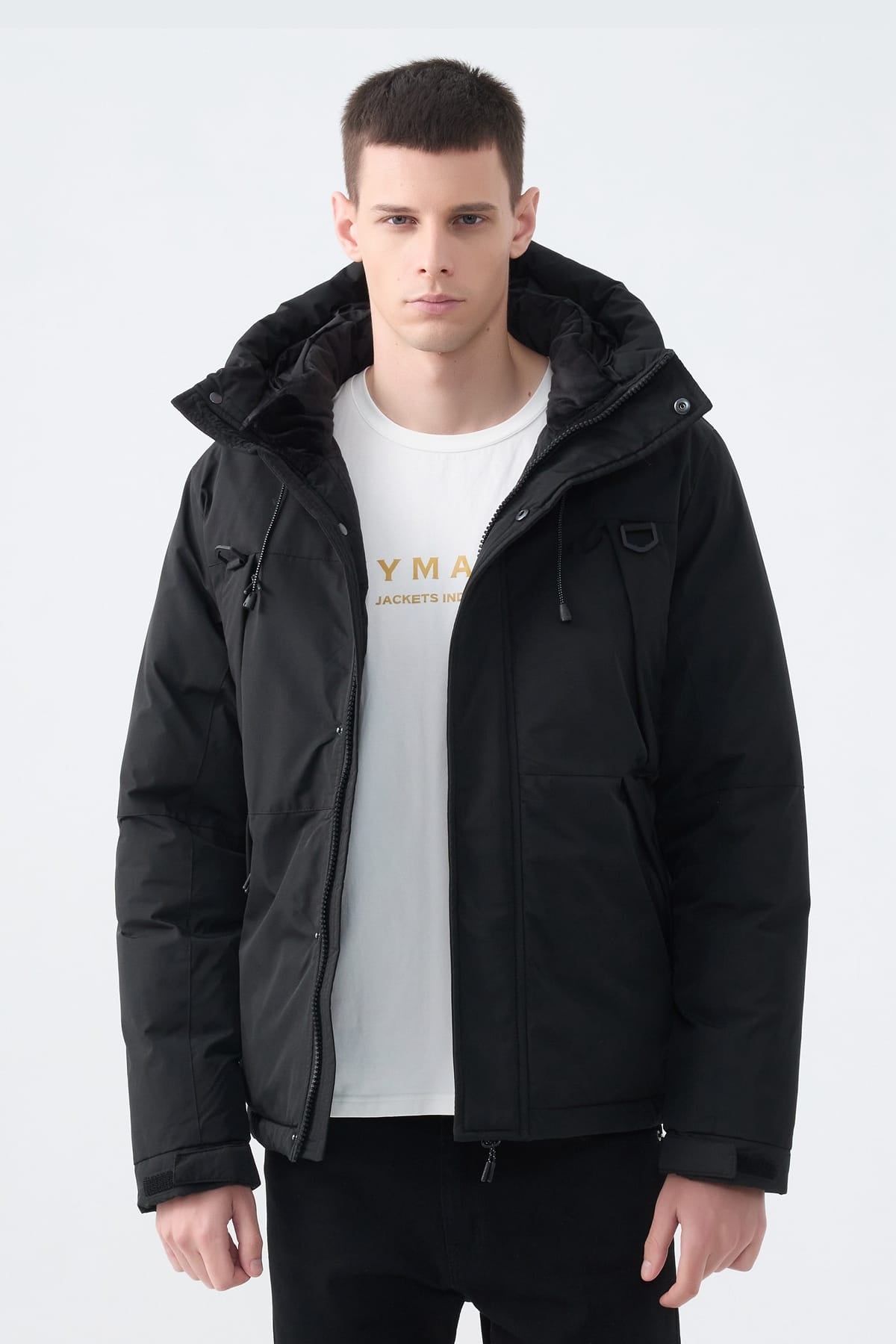 Heren Pufferjas met Capuchon en Colorblock Design