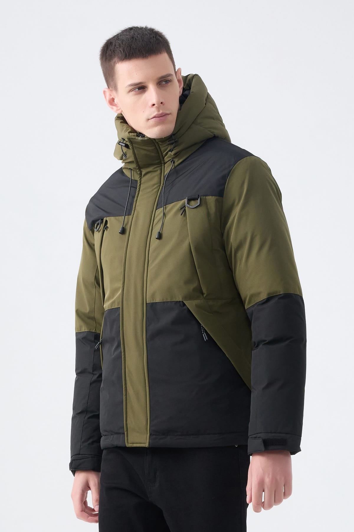 Heren Pufferjas met Capuchon en Colorblock Design