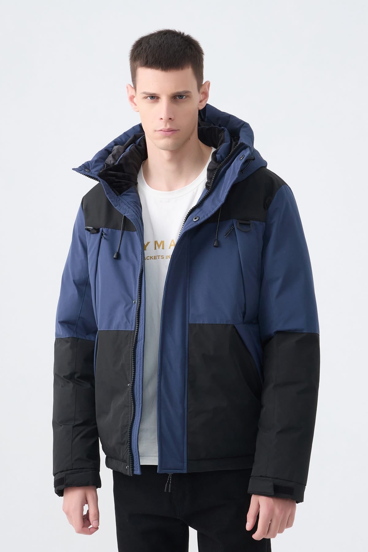 Heren Pufferjas met Capuchon en Colorblock Design