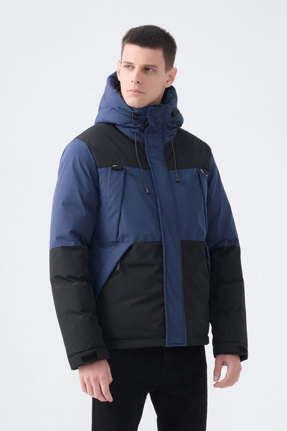 Heren Pufferjas met Capuchon en Colorblock Design