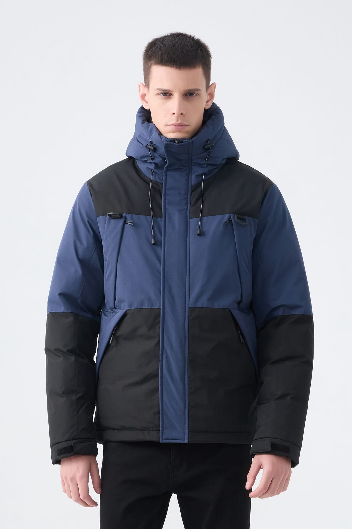 Heren Pufferjas met Capuchon en Colorblock Design