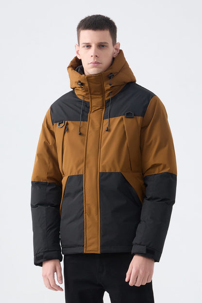 Heren Pufferjas met Capuchon en Colorblock Design