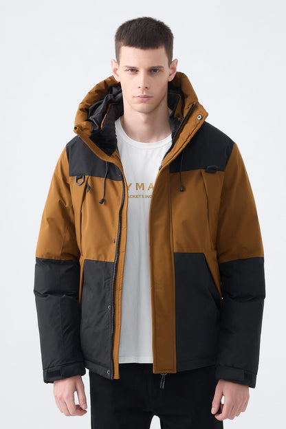 Heren Pufferjas met Capuchon en Colorblock Design