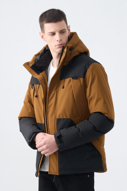 Heren Pufferjas met Capuchon en Colorblock Design