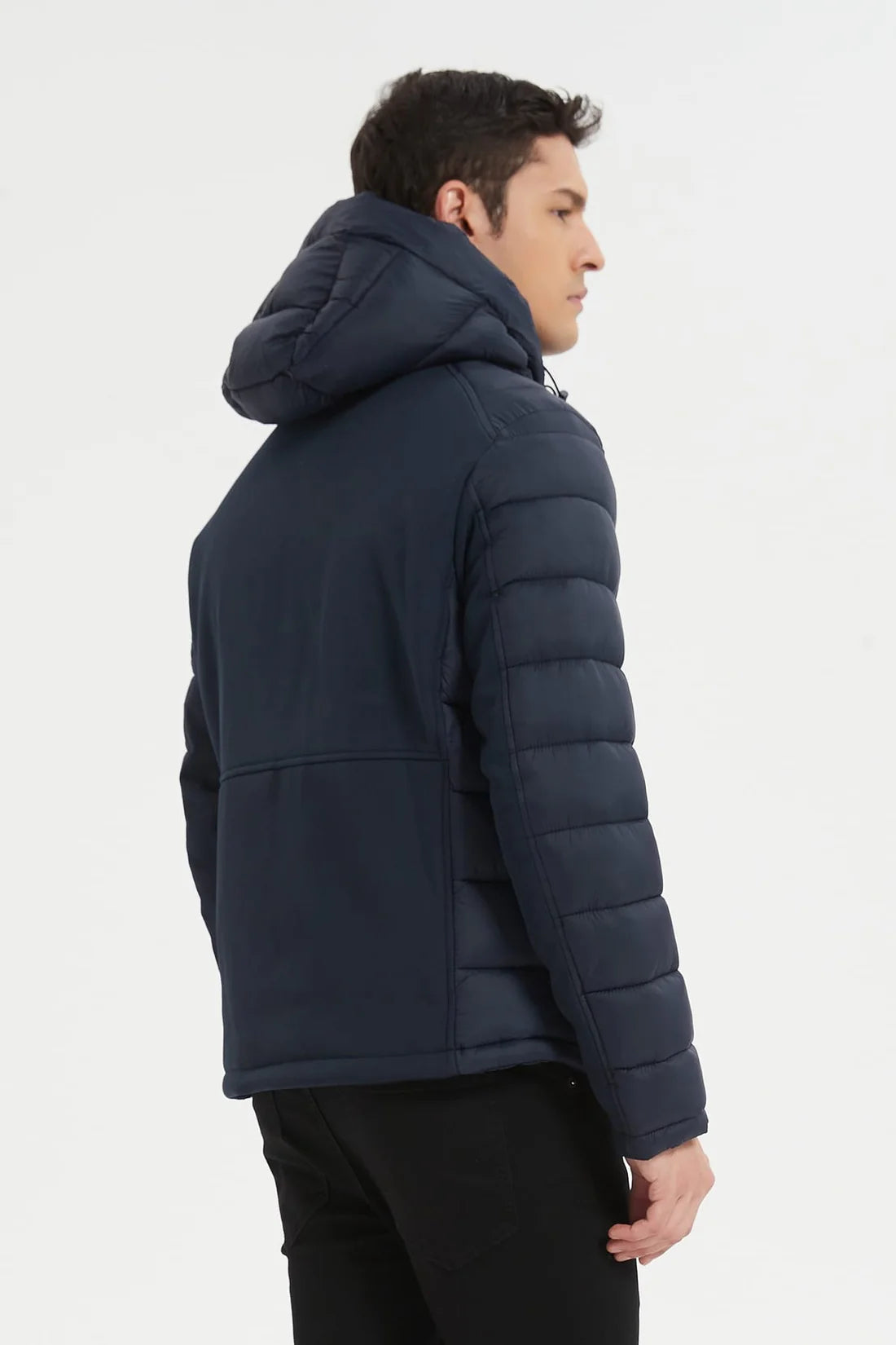 Heren Pufferjas met Capuchon en Badge Detail donkerblauw