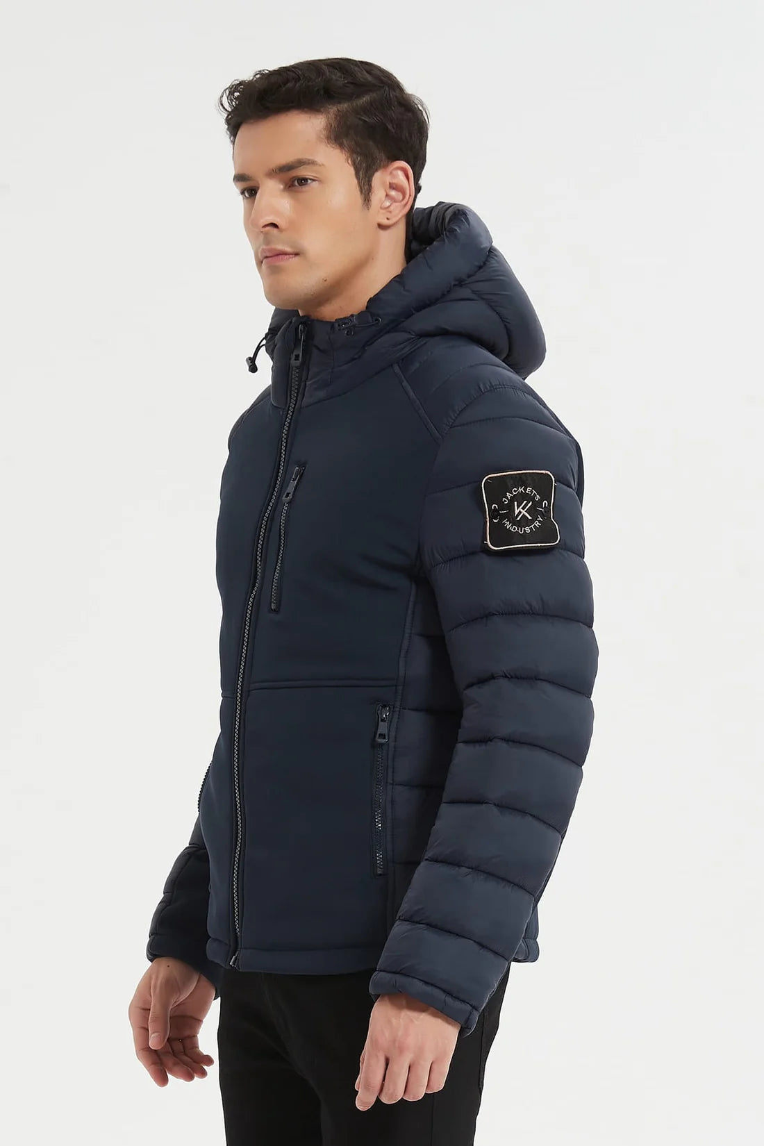 Heren Pufferjas met Capuchon en Badge Detail donkerblauw