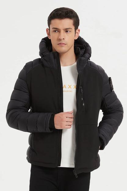 Heren Pufferjas met Capuchon en Badge Detail zwart