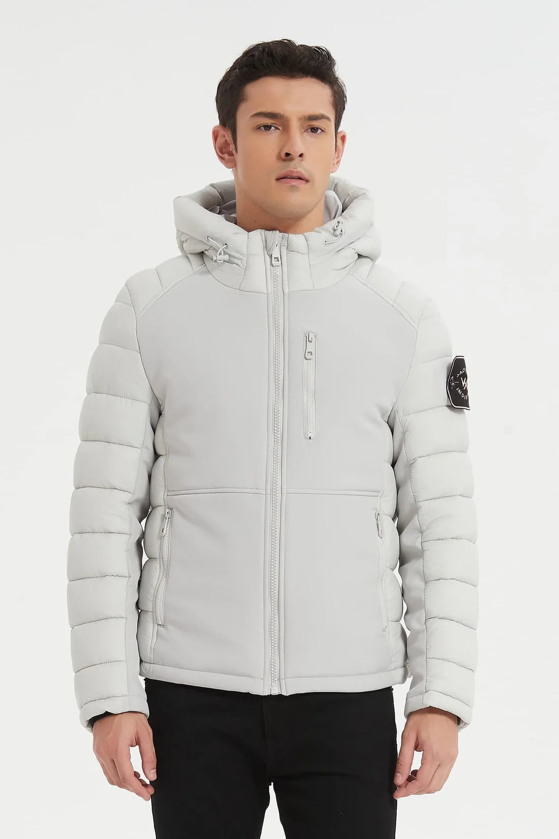 Heren Pufferjas met Capuchon en Badge Detail wit