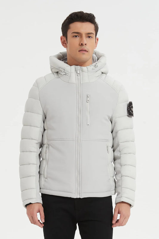 Heren Pufferjas met Capuchon en Badge Detail wit