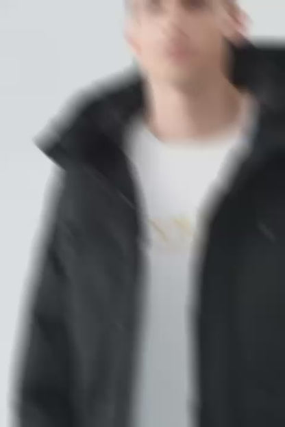 Heren Pufferjas met Capuchon en Colorblock Design zwart