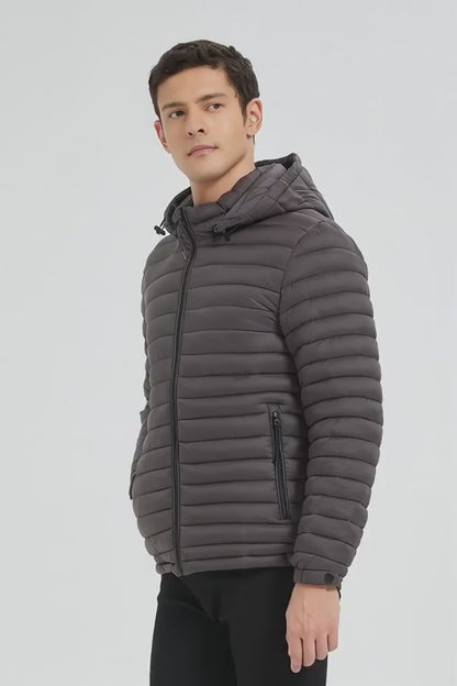 Heren Lichtgewicht Pufferjas met Capuchon antraciet