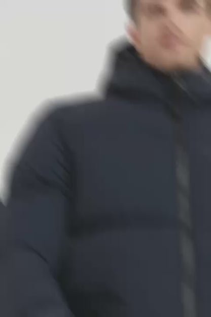 Heren Pufferjas met Capuchon en Arm Patch donkerblauw