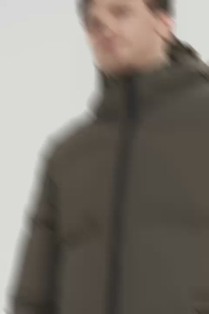 Heren Pufferjas met Capuchon en Arm Patch legergroen