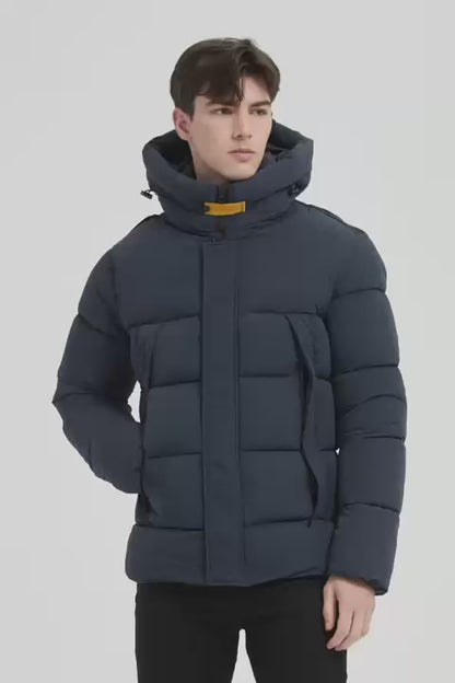 Heren Gewatteerde Pufferjas met Capuchon donkerblauw