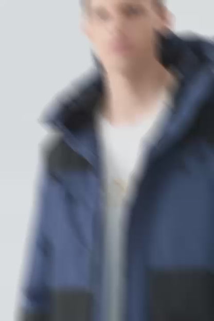 Heren Pufferjas met Capuchon en Colorblock Design blue