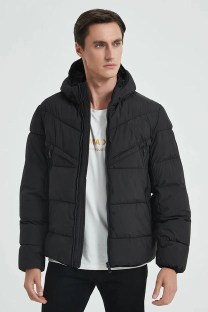 Heren Lichtgewicht Pufferjas met Capuchon zwart